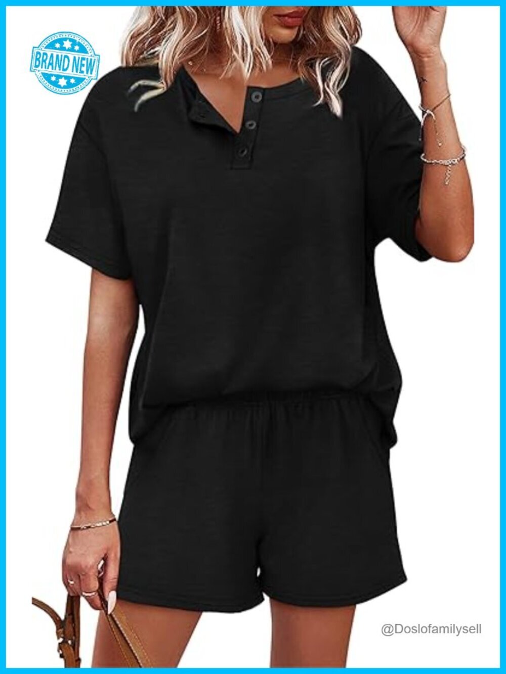 Women's 2 Piece Loungewear Set Button Down Top & Shorts with Pockets